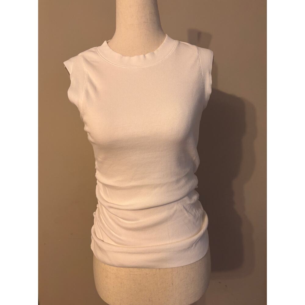 Reiss White Ribbed Ruched Sleeveless Top Size Small - Picture 2 of 5